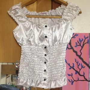 Octoberfest White silky German beer girl type top button up M Halloween costume